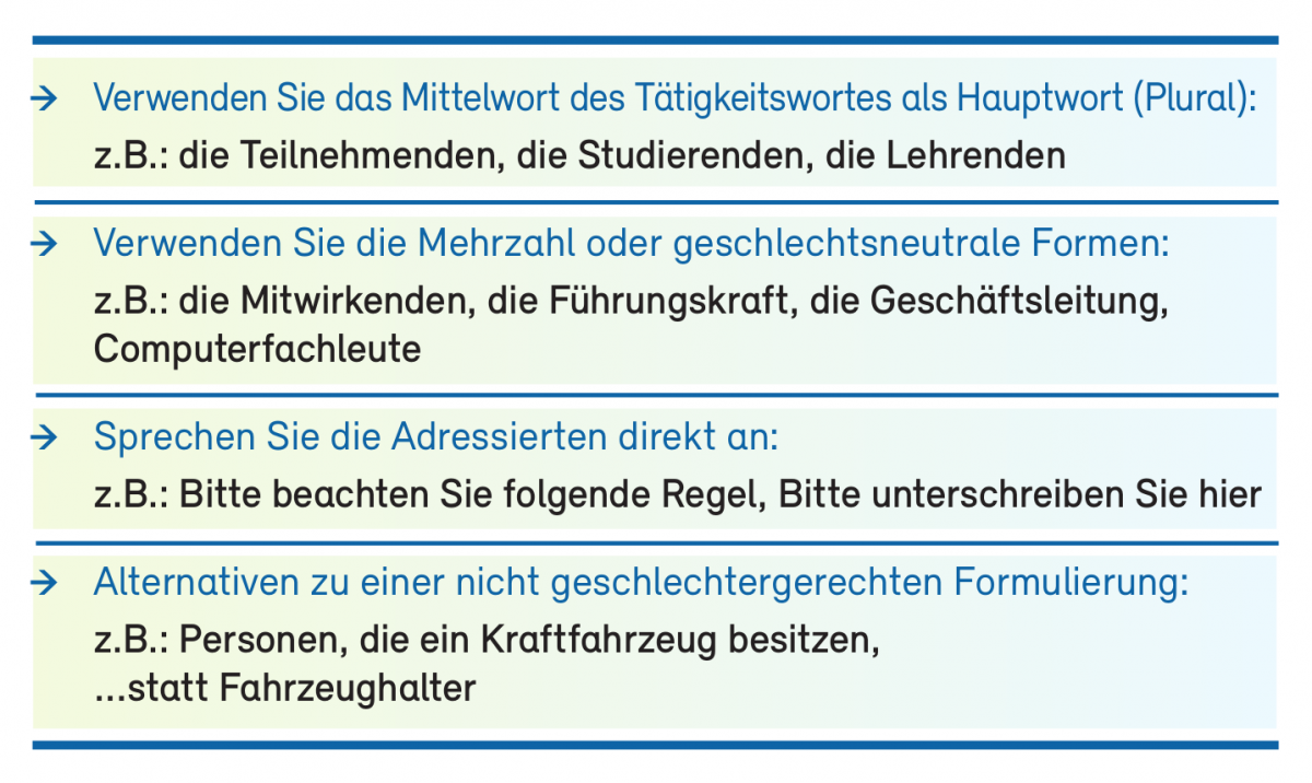 Beispiele für gendergerechtes Formulieren